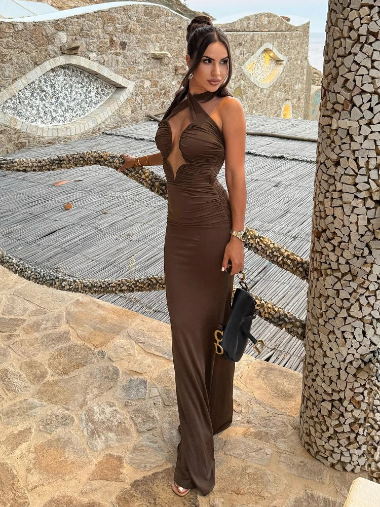 Aurohaya Solange Halter Maxi Dress