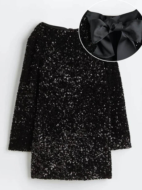 Aurohaya Sequined Tie-back Dress Black