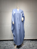 Bright Satin Solid Color Bat Sleeves Open Abaya