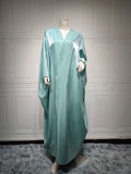 Bright Satin Solid Color Bat Sleeves Open Abaya