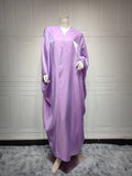 Bright Satin Solid Color Bat Sleeves Open Abaya