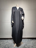 Bright Satin Solid Color Bat Sleeves Open Abaya
