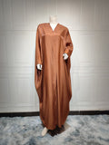Bright Satin Solid Color Bat Sleeves Open Abaya