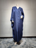 Bright Satin Solid Color Bat Sleeves Open Abaya