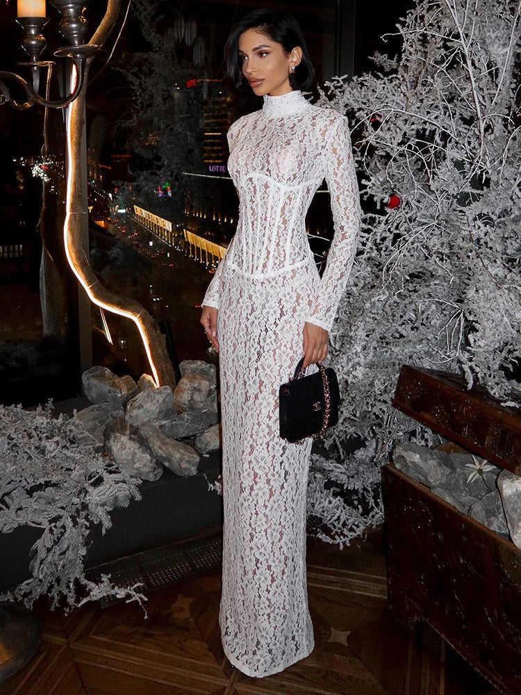 Aurohaya Charline Lace Corset Maxi Dress