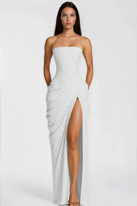 Aurohaya Azalée Strapless Draped High-Slit Maxi Dress
