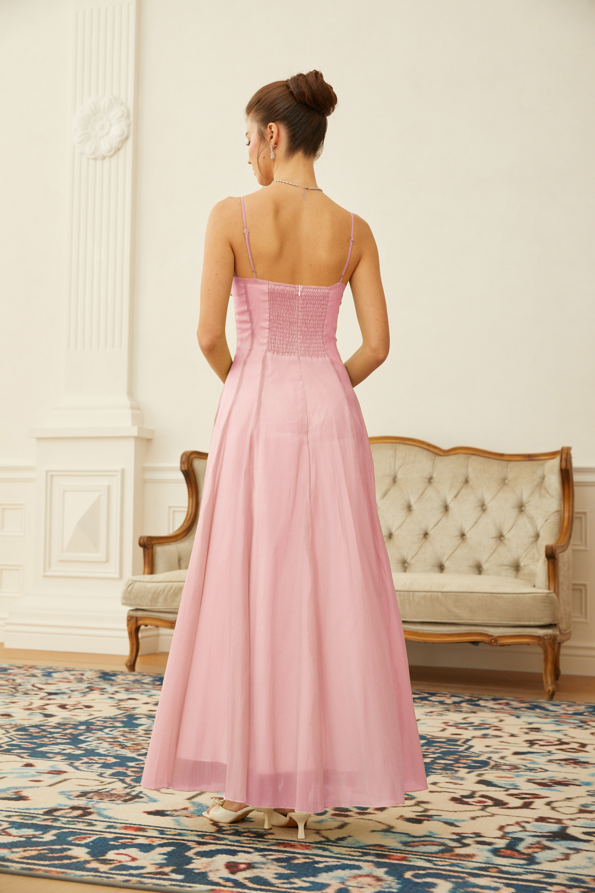 Aurohaya Sakura Ruffled Shirred Tulle Maxi Dress