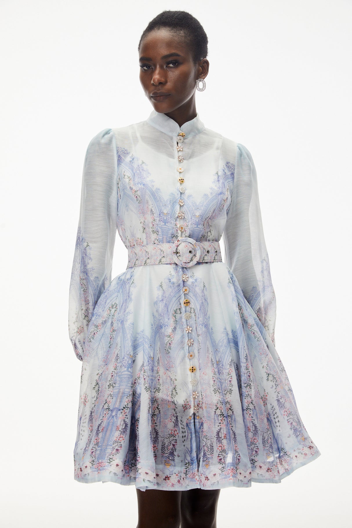 Aurohaya Salome Blue Floral Embellished Mini Dress