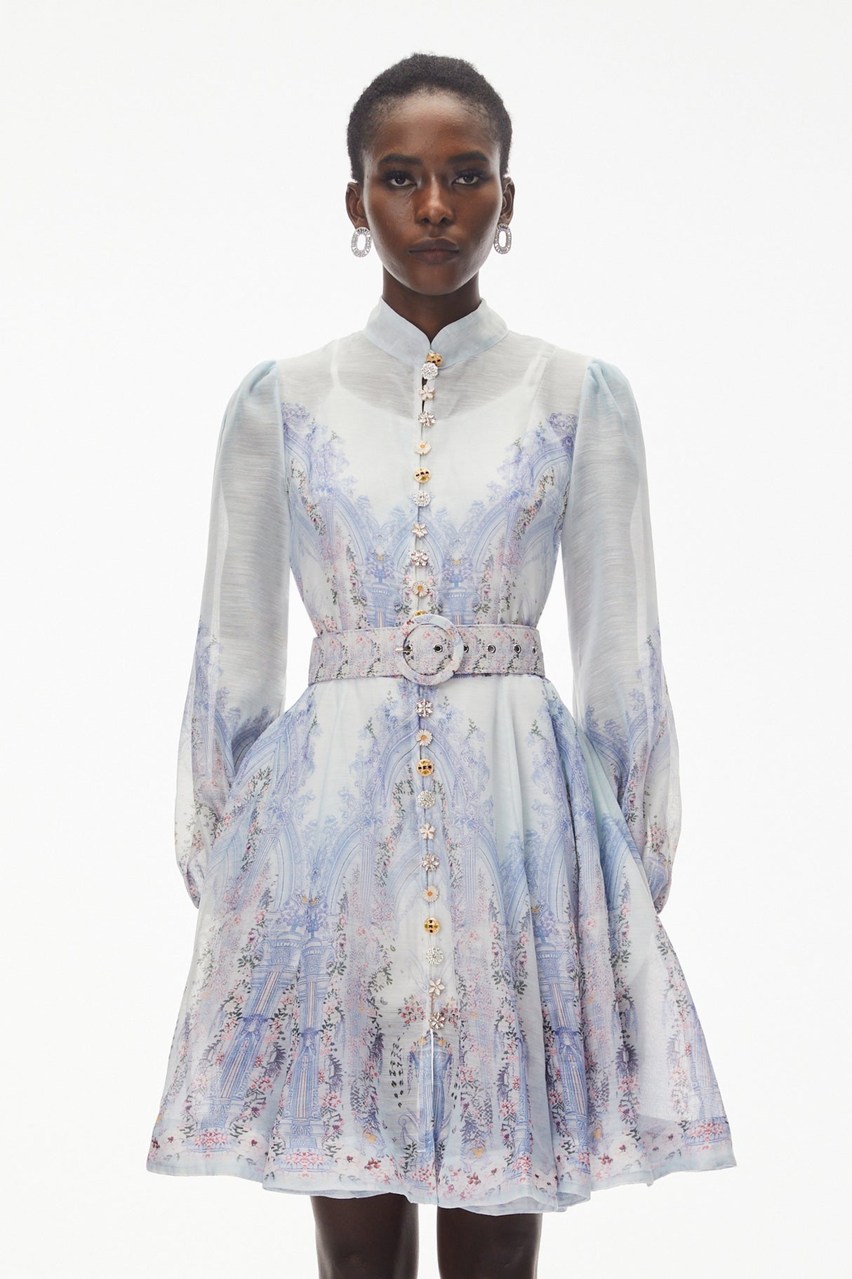 Aurohaya Salome Blue Floral Embellished Mini Dress