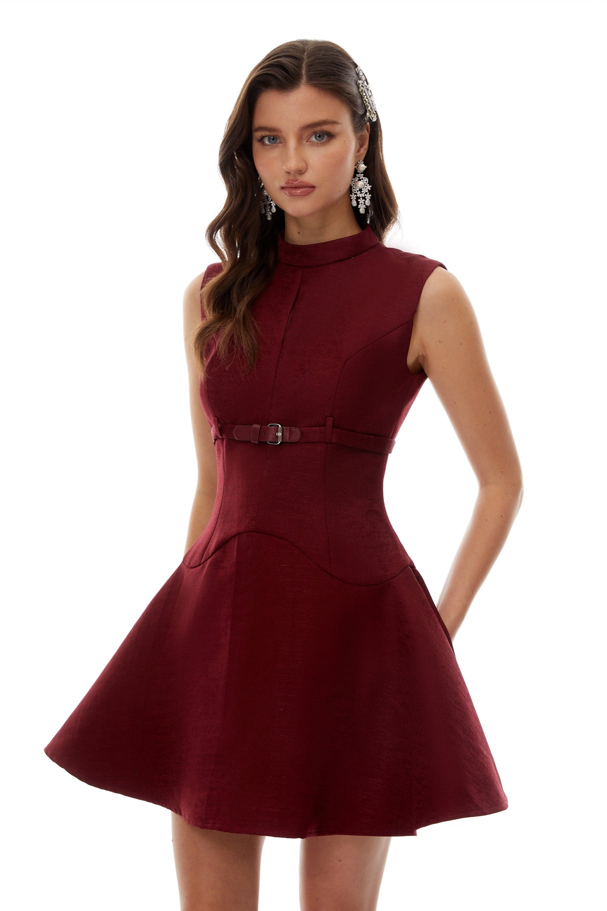 Aurohaya Sara Red Belted Mini Dress