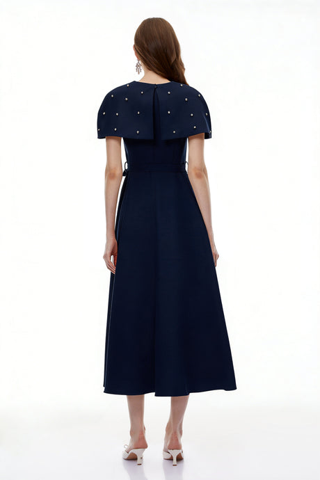 Aurohaya Sawda Blue Embellished Midi Dress with Cape