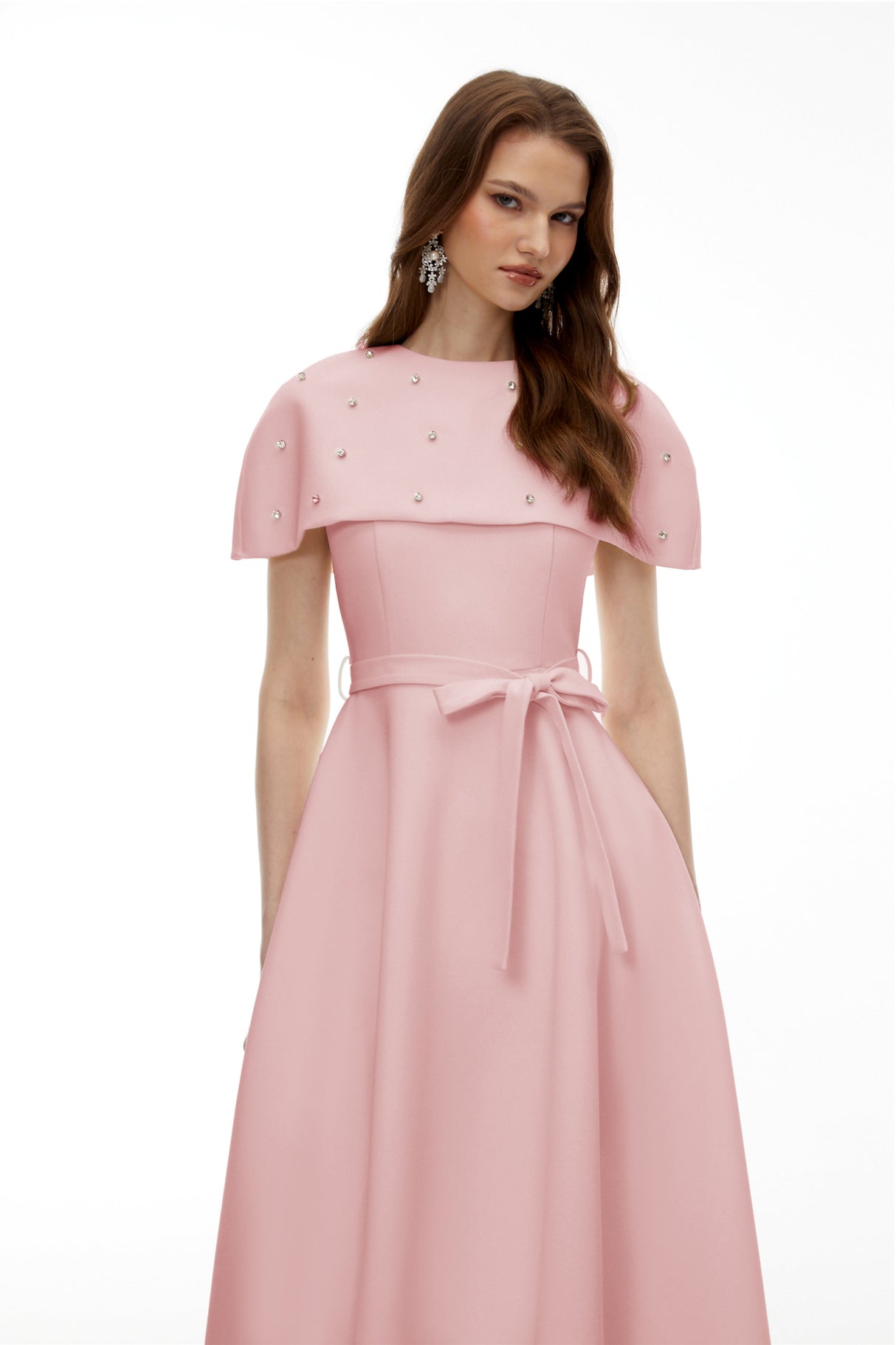 Aurohaya Sawda Pink Embellished Midi Dress with Cape