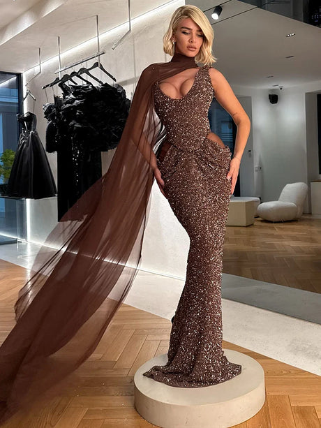 Aurohaya Juliette Sequin Cut Out Maxi Dress