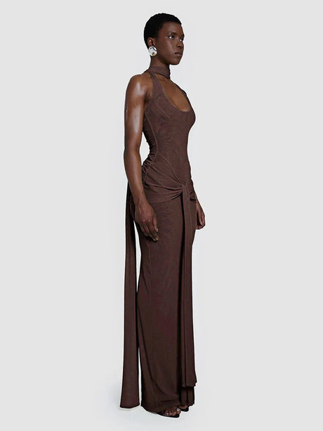 Aurohaya Blandine High Neck Backless Maxi Dress