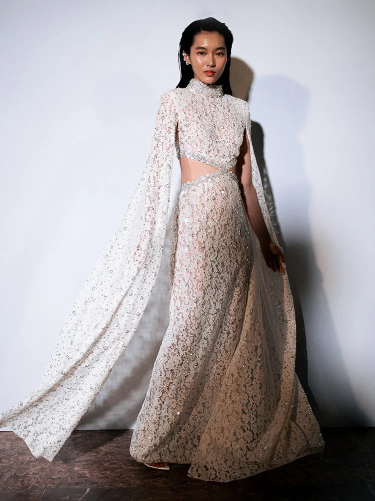 Aurohaya Héloïse Lace Evening Maxi Dress