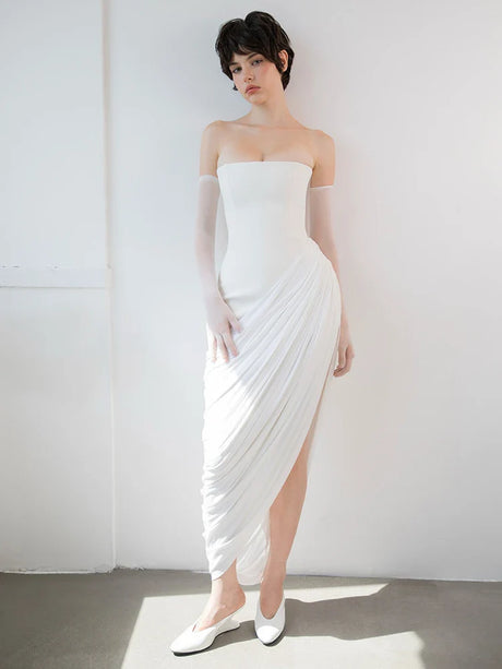 Aurohaya Gaëlle Strapless Satin Maxi Dress
