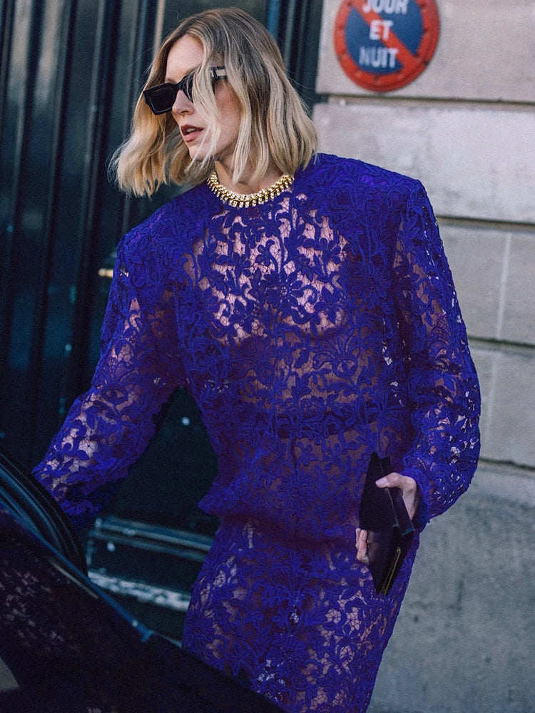 Aurohaya Émilia Lace Long Sleeve Midi Dress