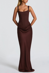 Paulette Brown Ruched Corset Maxi Dress