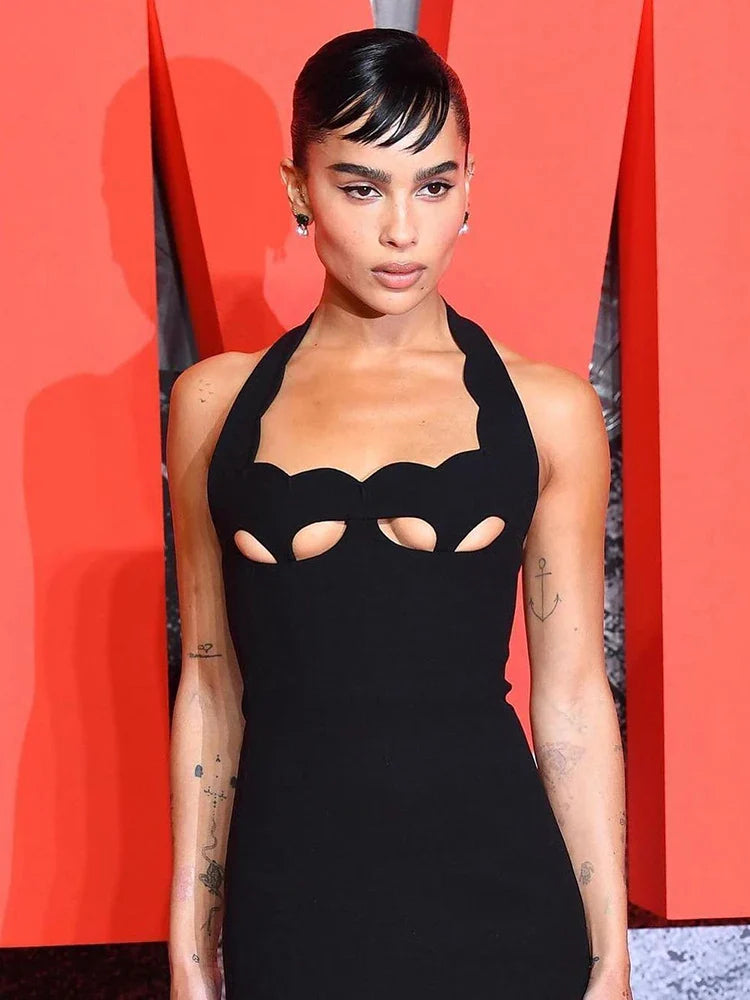 Aurohaya Noisette Halter Cut-Out Bodycon Maxi Dresses