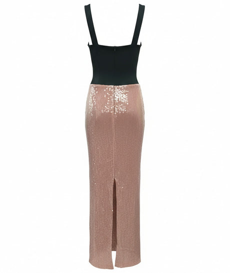 Sequin Bustier Maxi Dress Black Brown