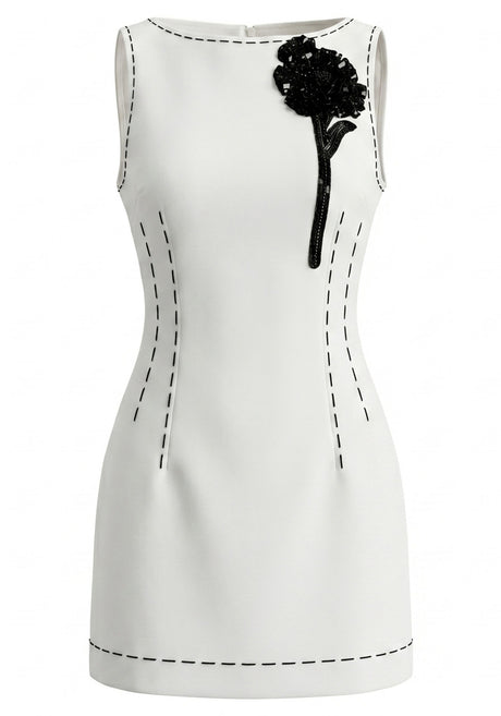 Sequin Floral Detail Dress White