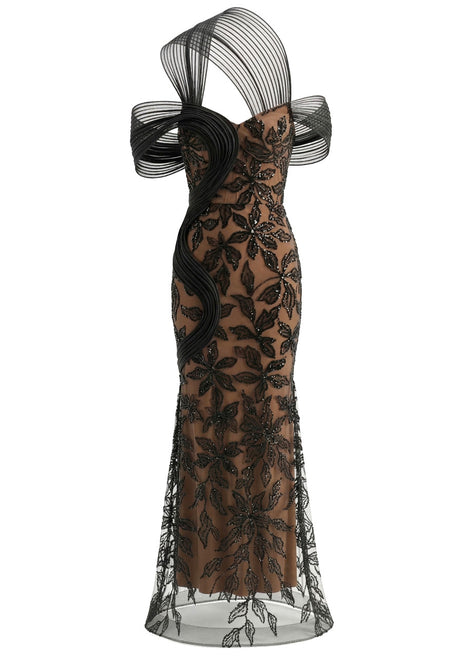 Bardot Sequin Floral Maxi Dress Black