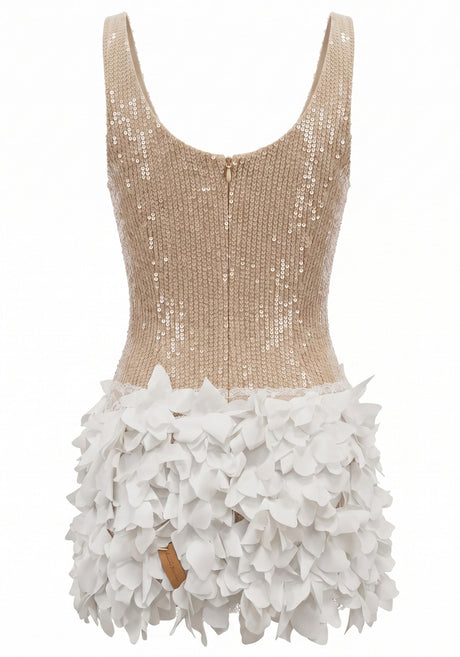 Sequin Petal Dress Gold White
