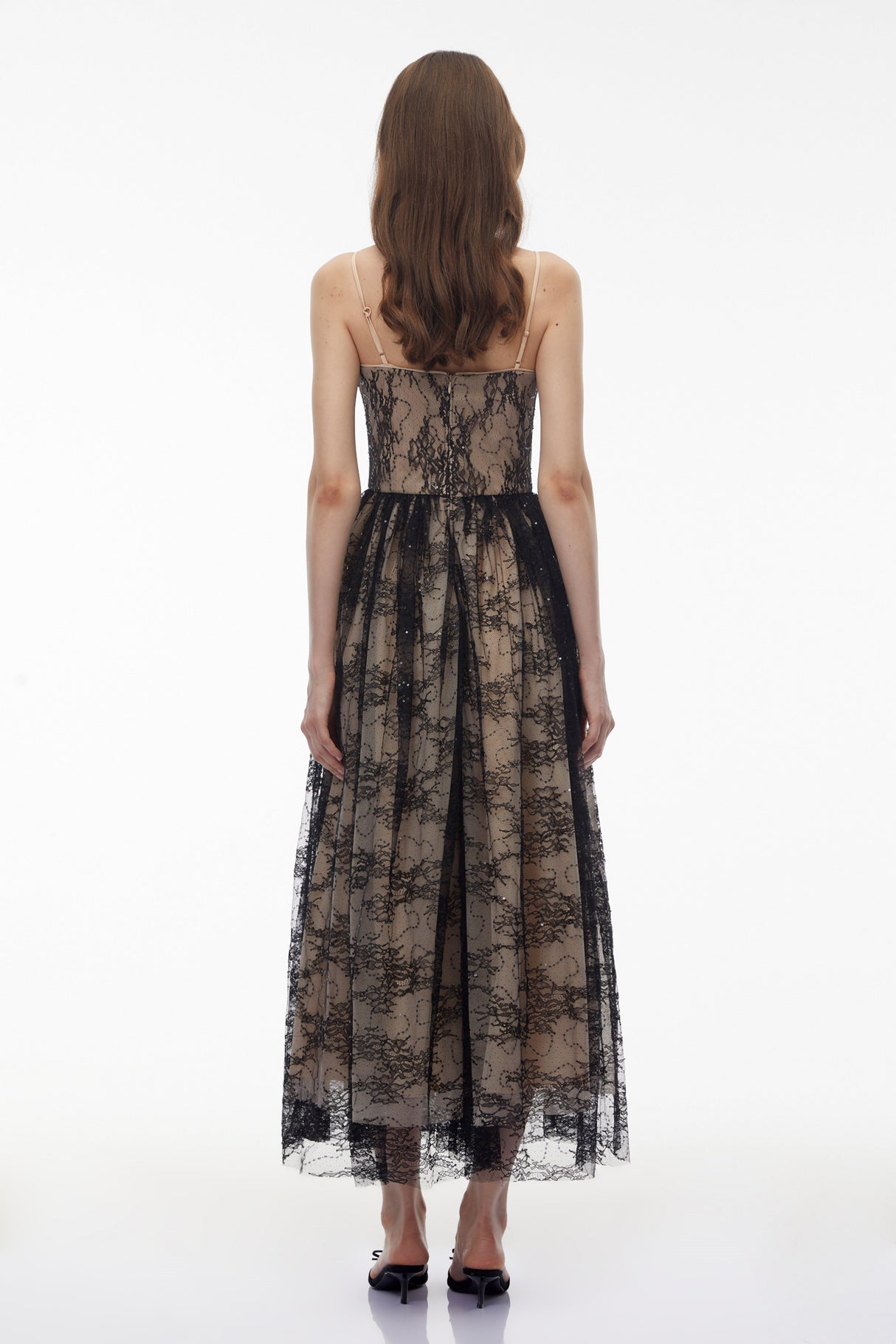 Aurohaya Severine Black Floral Lace Tulle Maxi Dress