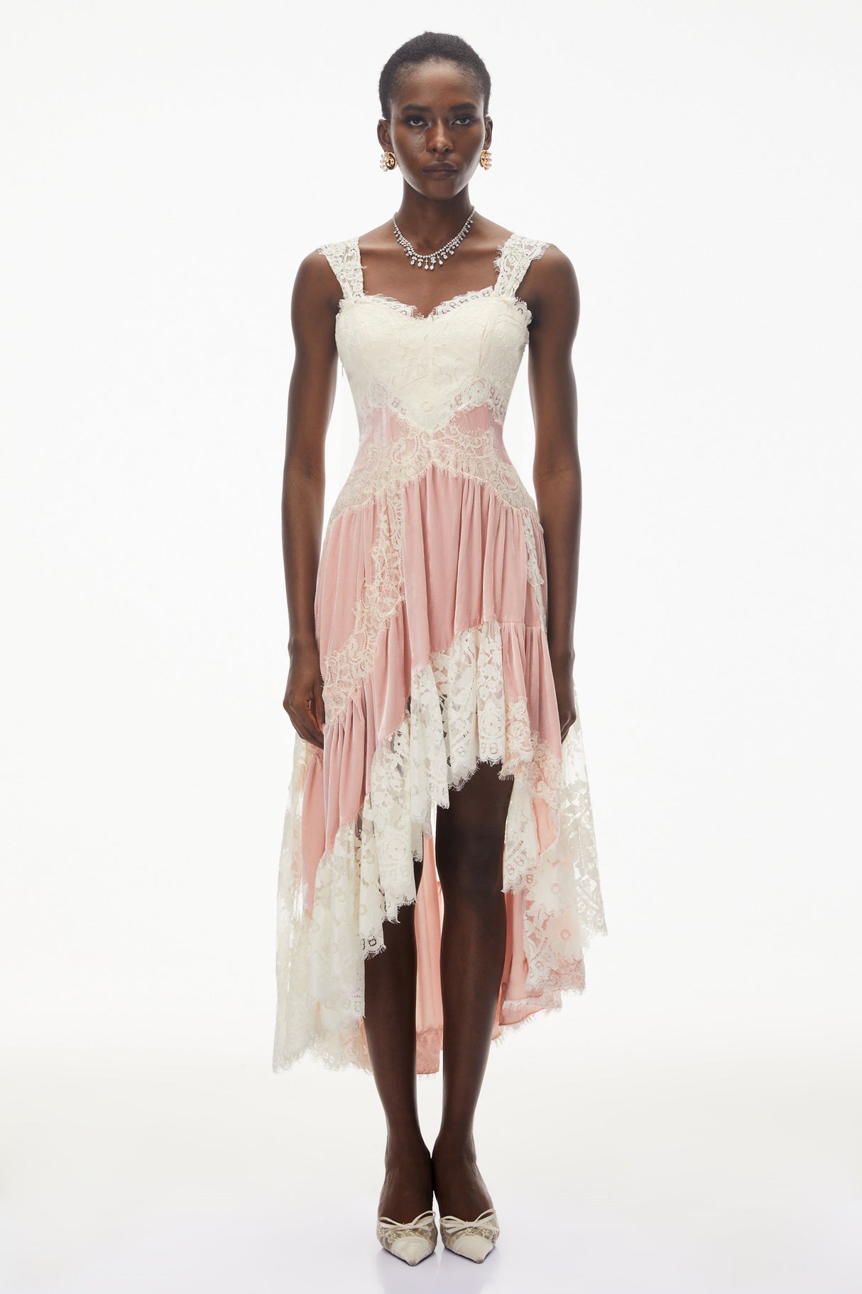 Aurohaya Shira Pink Color Block Maxi Dress with Lace Panels