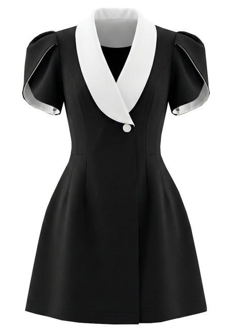 Short Sleeve A Line Dress Black White