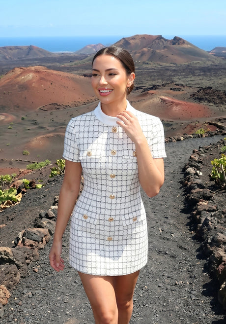 Short Sleeve Button Detail Dress White