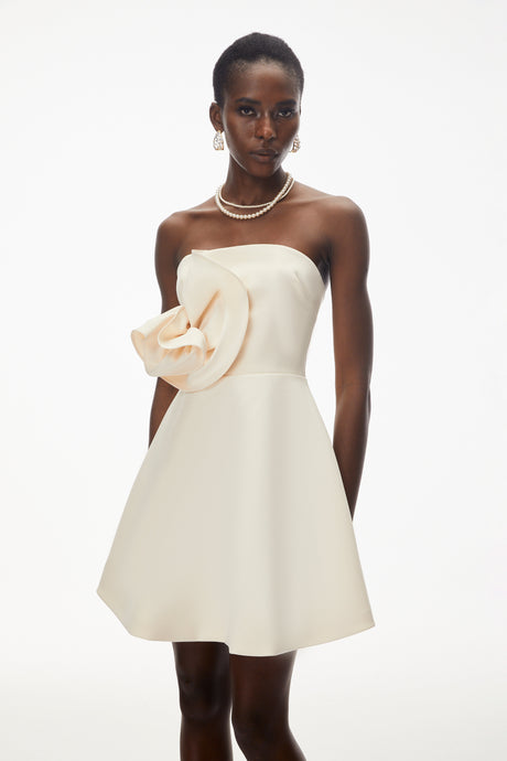 Aurohaya Sienna Ivory Mini Dress with 3D Floral