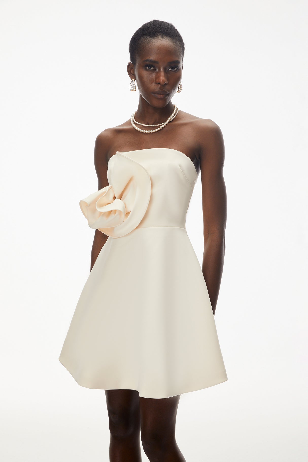 Aurohaya Sienna Ivory Mini Dress with 3D Floral