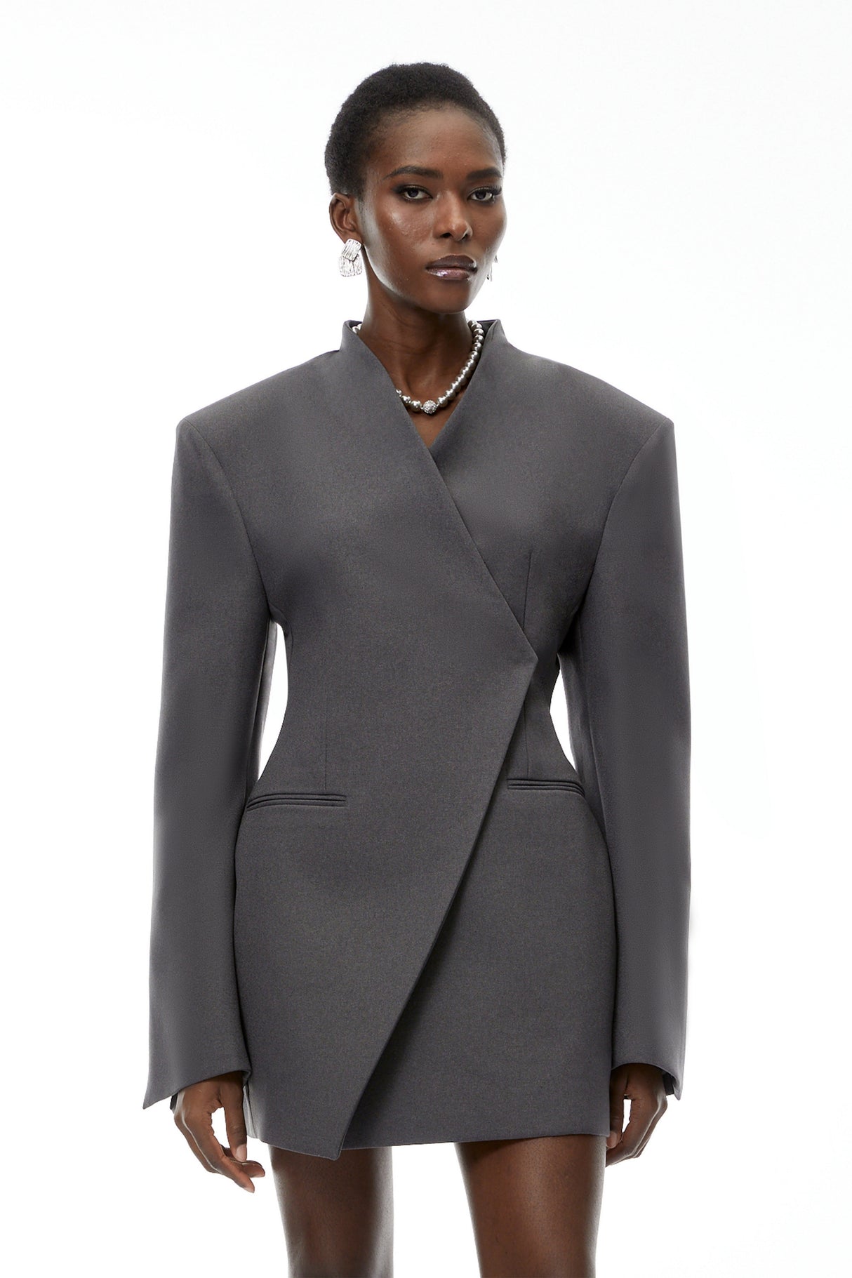 Aurohaya Silvan Grey Asymmetrical Collarless Blazer