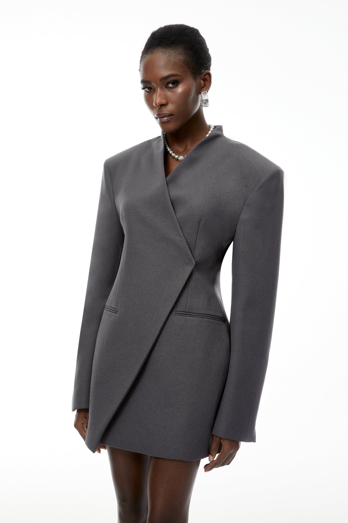 Aurohaya Silvan Grey Asymmetrical Collarless Blazer