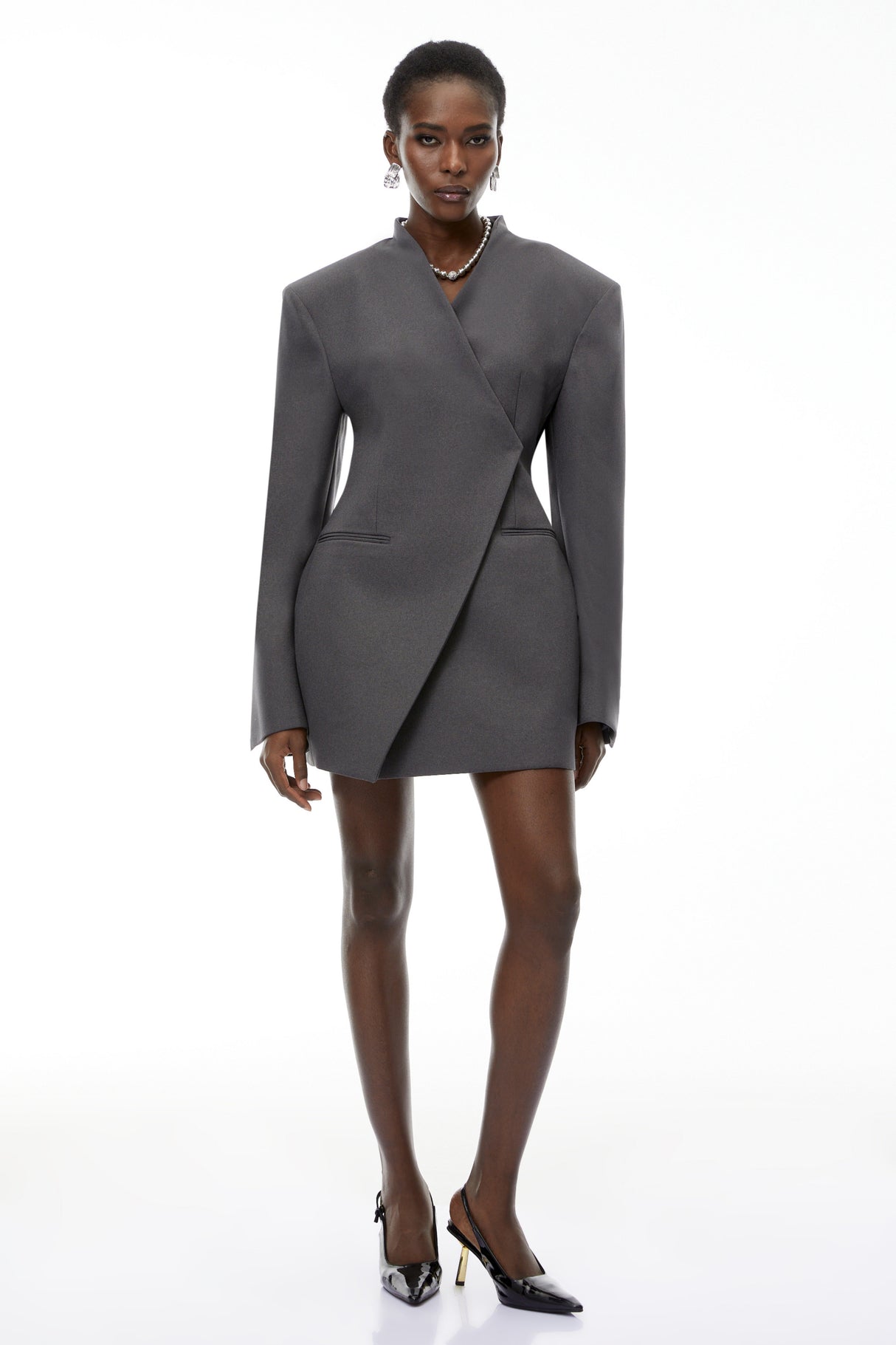 Aurohaya Silvan Grey Asymmetrical Collarless Blazer