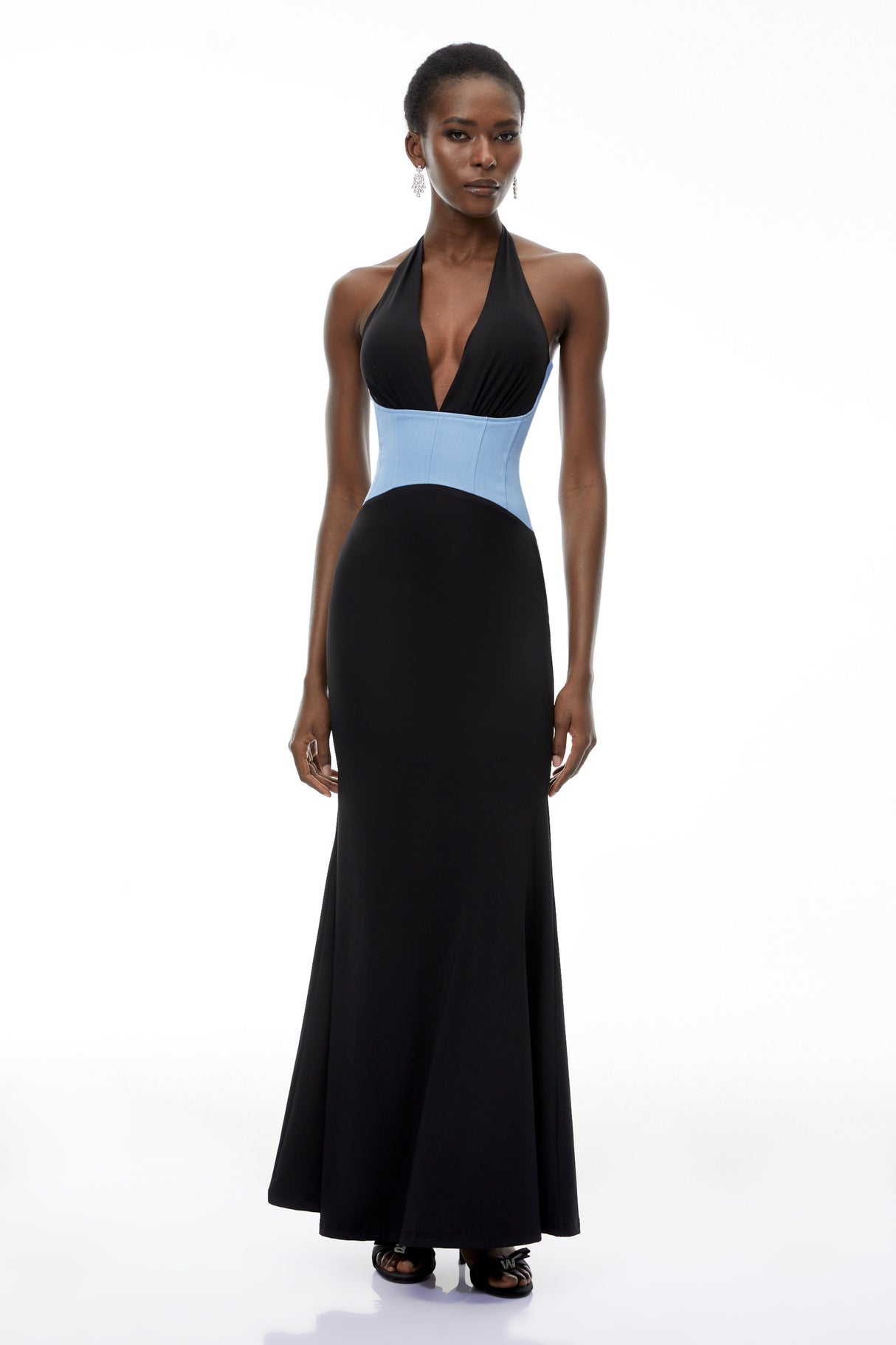 Aurohaya Simone Black Color Block Mermaid Maxi Dress