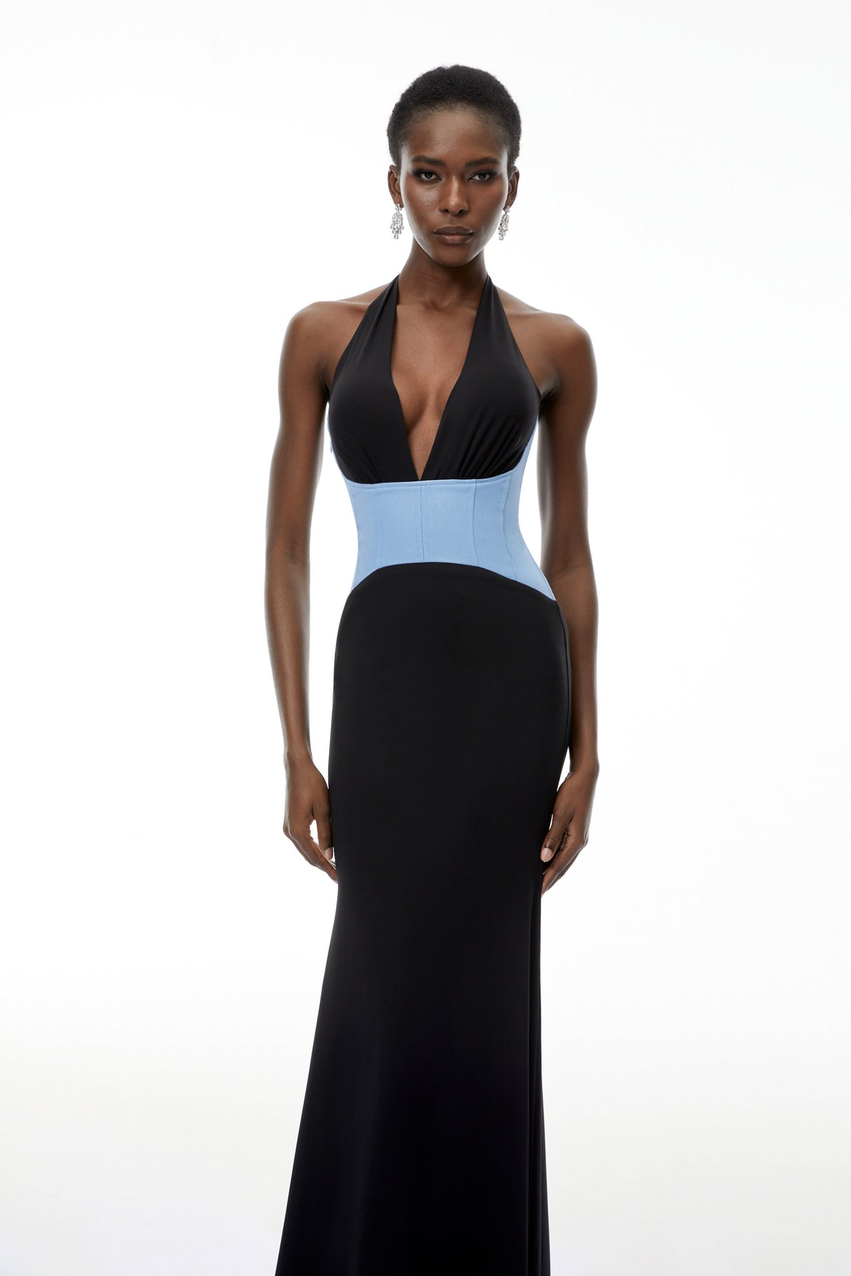Aurohaya Simone Black Color Block Mermaid Maxi Dress