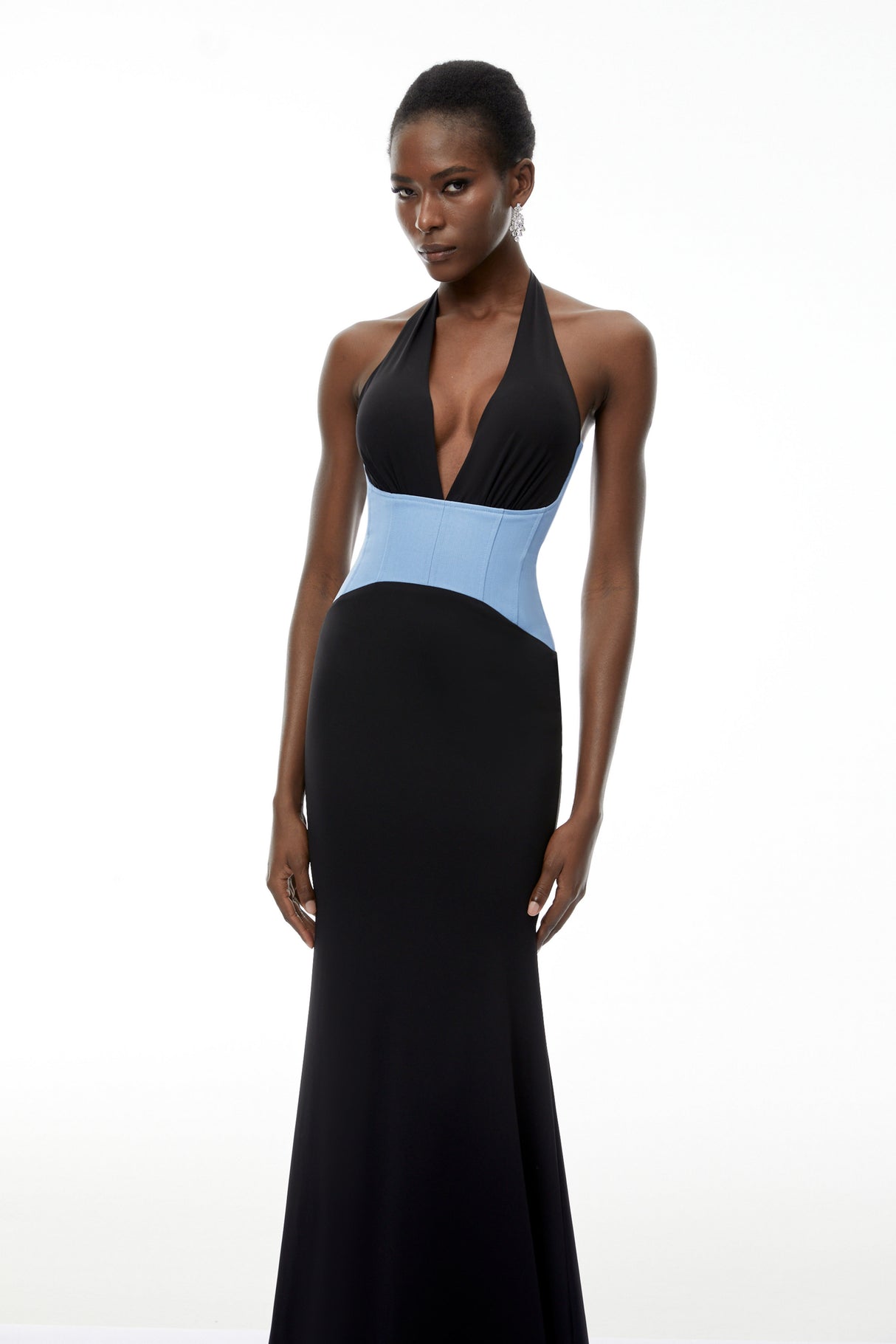 Aurohaya Simone Black Color Block Mermaid Maxi Dress