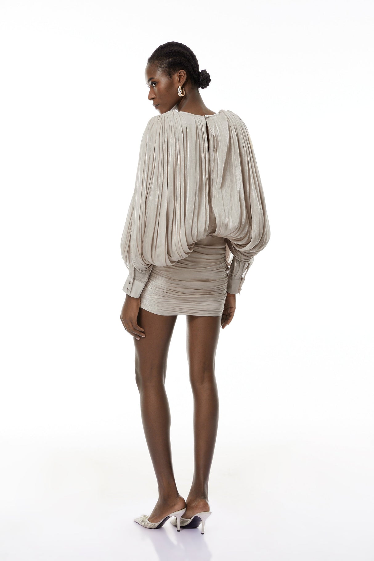 Aurohaya Lumi Neutrals Fully Pleated Mini Dress