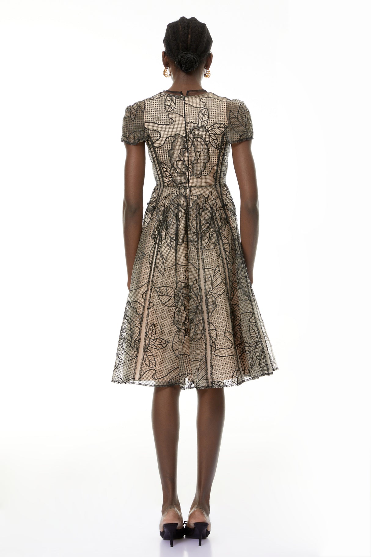 Aurohaya Sisanda Black Semi Sheer Floral Midi Dress