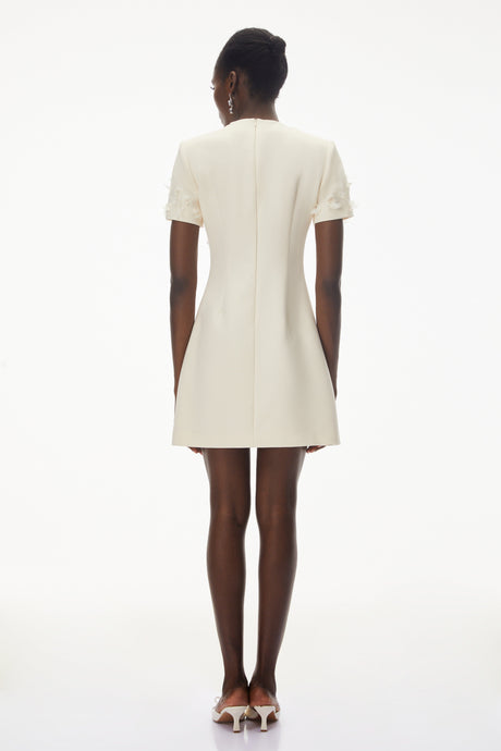 Aurohaya Skye Ivory Round Neck Mini Dress with Floral Applique
