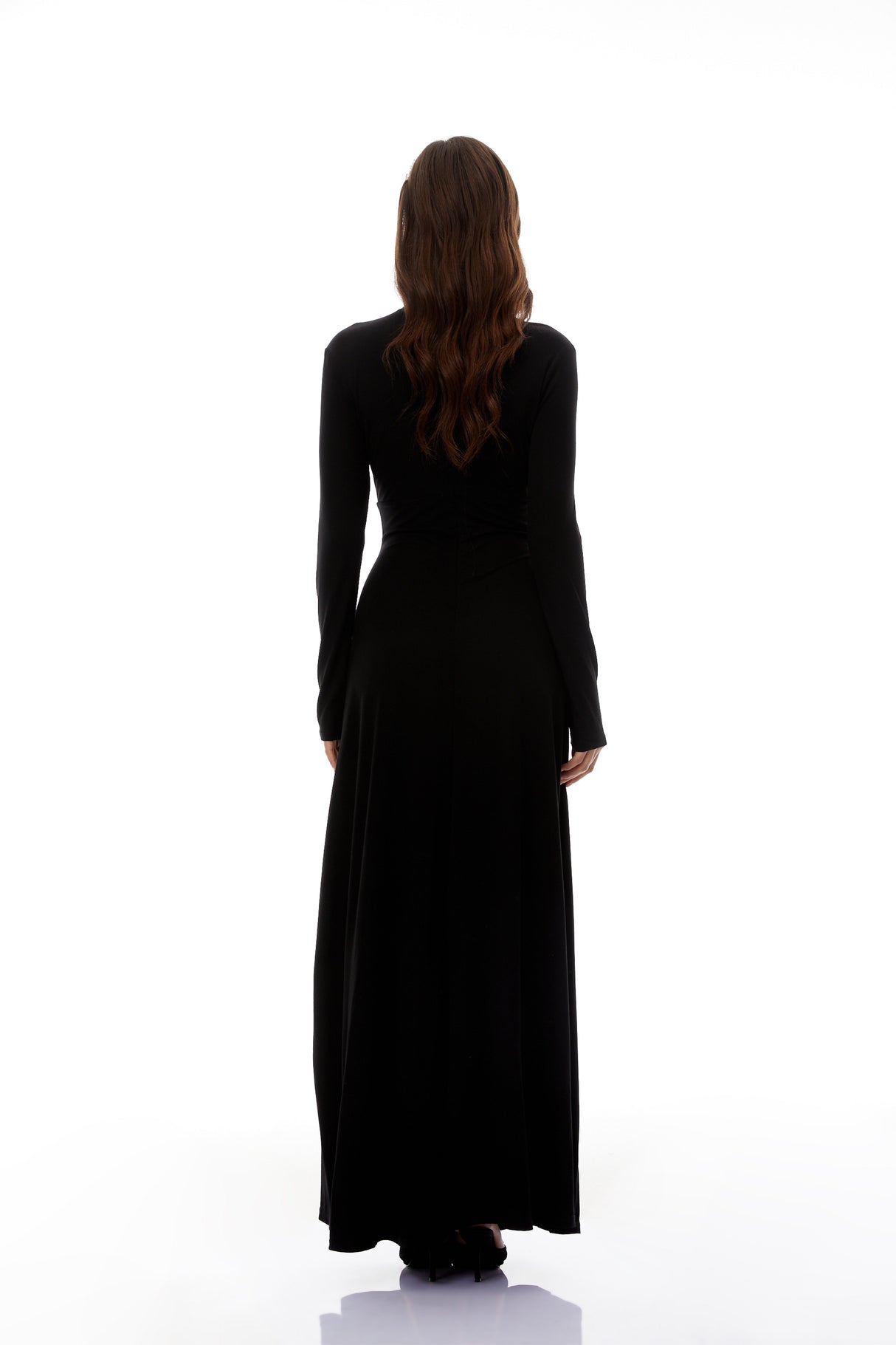 Aurohaya Sofia Black Cinched Waist Ruched Maxi Dress