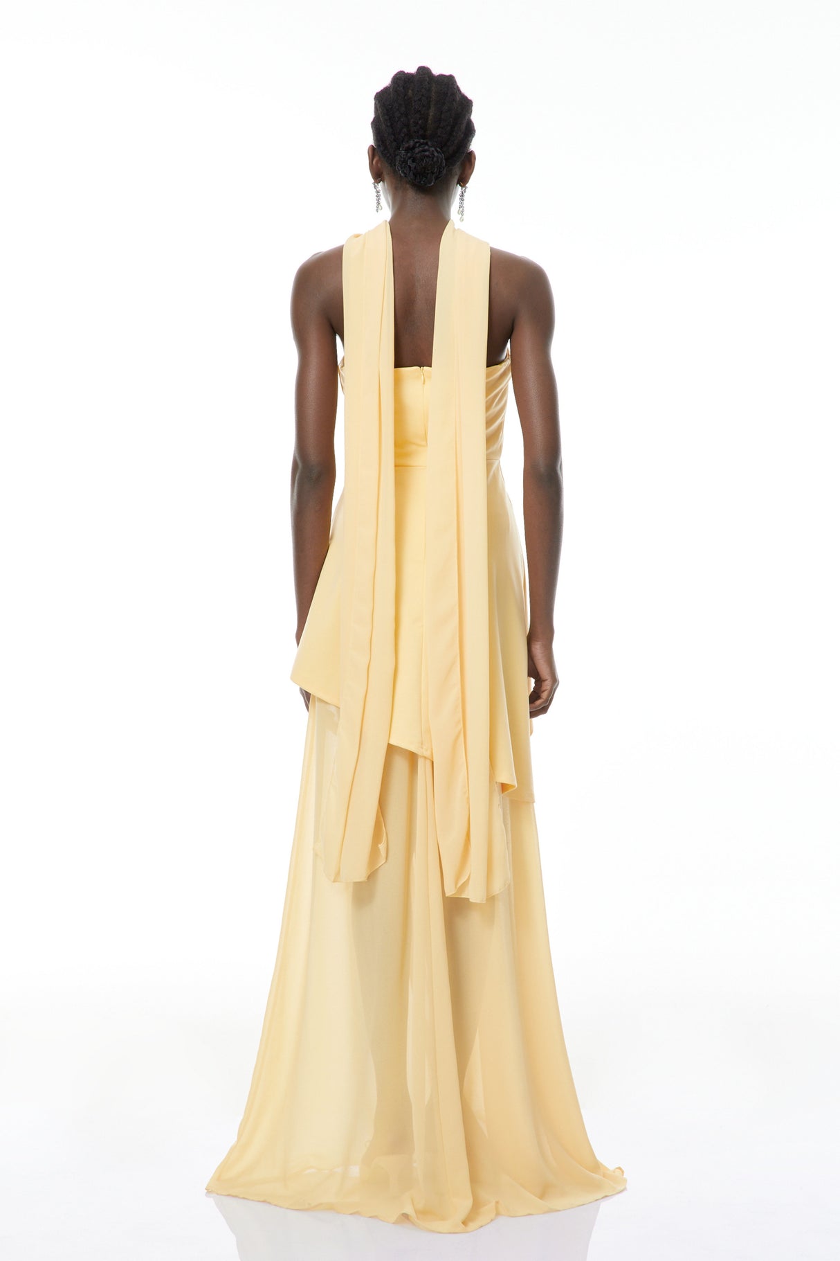Aurohaya Solène Yellow Off-Shoulder Ruched Maxi Gown