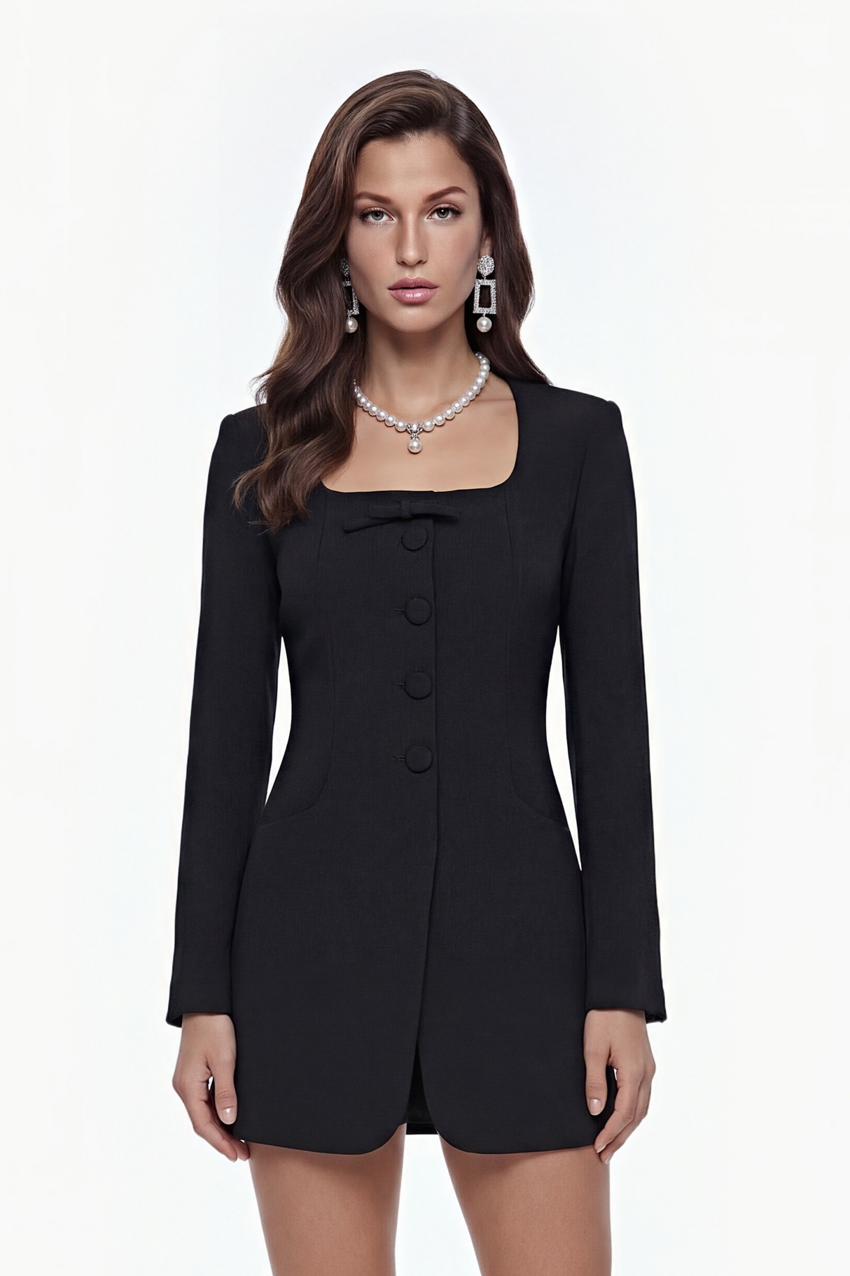 Aurohaya Sonny Black Mini Dress with Bow Detail