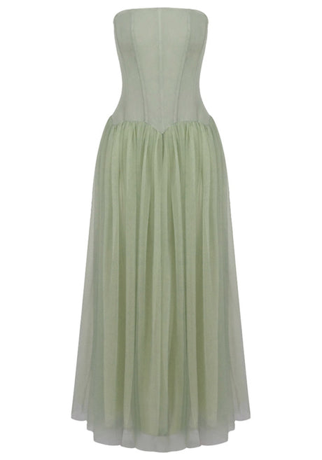 Strapless A Line Maxi Dress Green