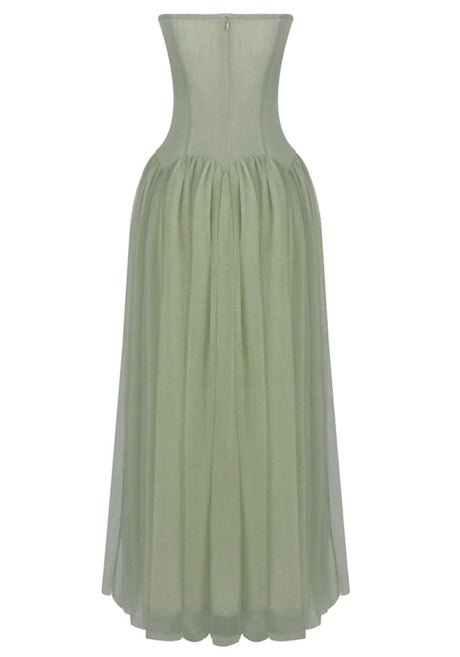 Strapless A Line Maxi Dress Green