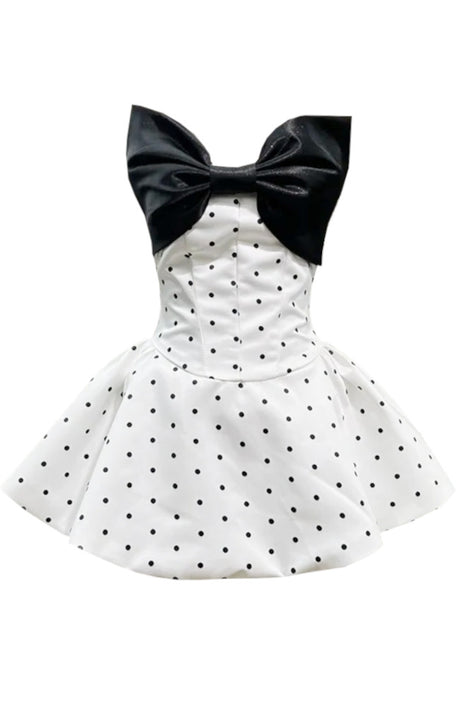 Strapless Bow Corset A Line Dress Black White