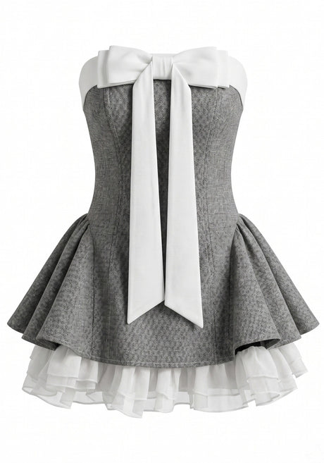 Strapless Bow Detail A Line Dress Grey