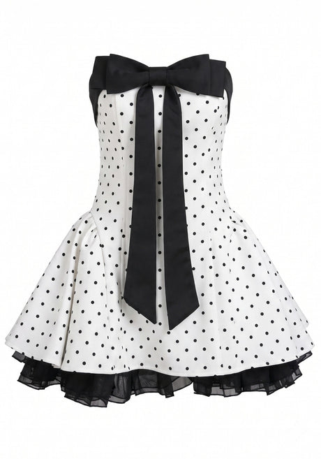 Strapless Bow Detail A Line Dress White